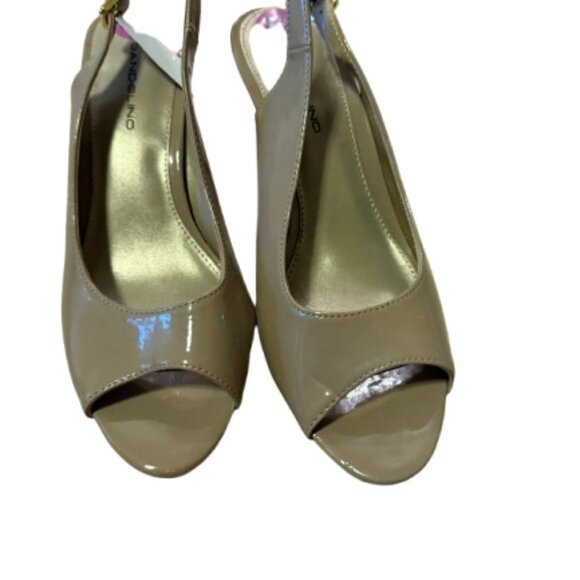 Bandolino Tan Patent Peep Toe Sling Back Heels - 8.5 - Picture 3 of 5